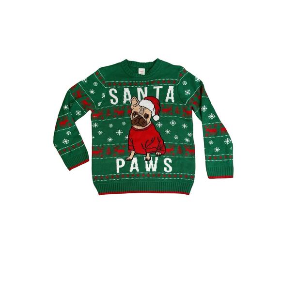 Unbranded Other - Large youth 10 to 12 Christmas sweater green Santa paws
